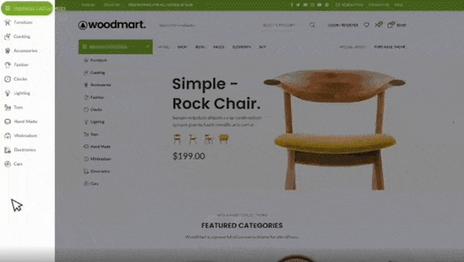 从 WoodMart 网站侧面打开的粘性导航