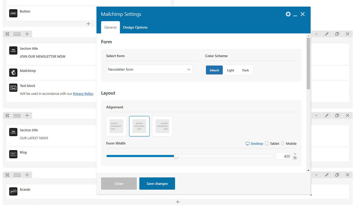 WPBakery 编辑器中的 Mailchimp 元素设置