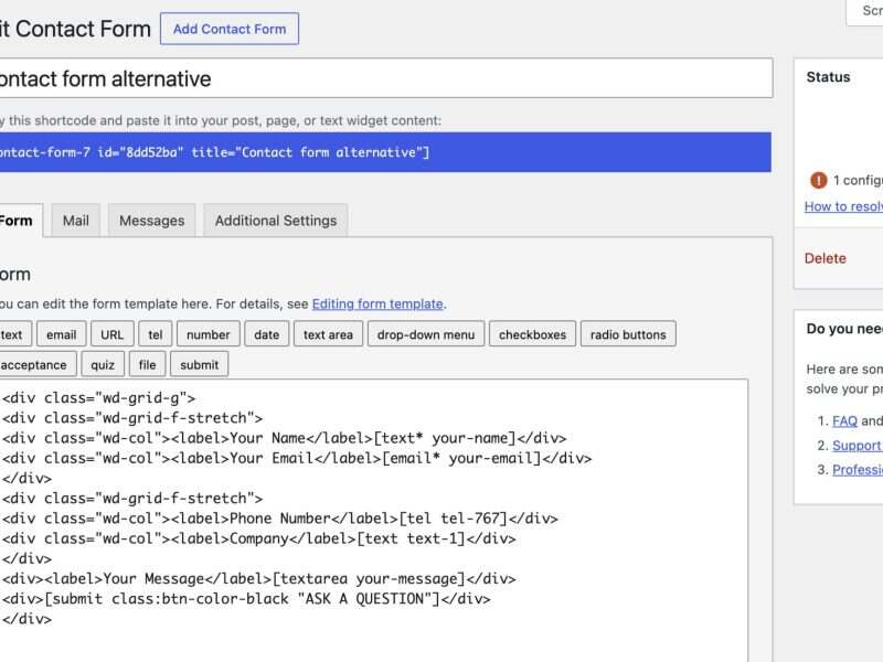 td contact form alt backend