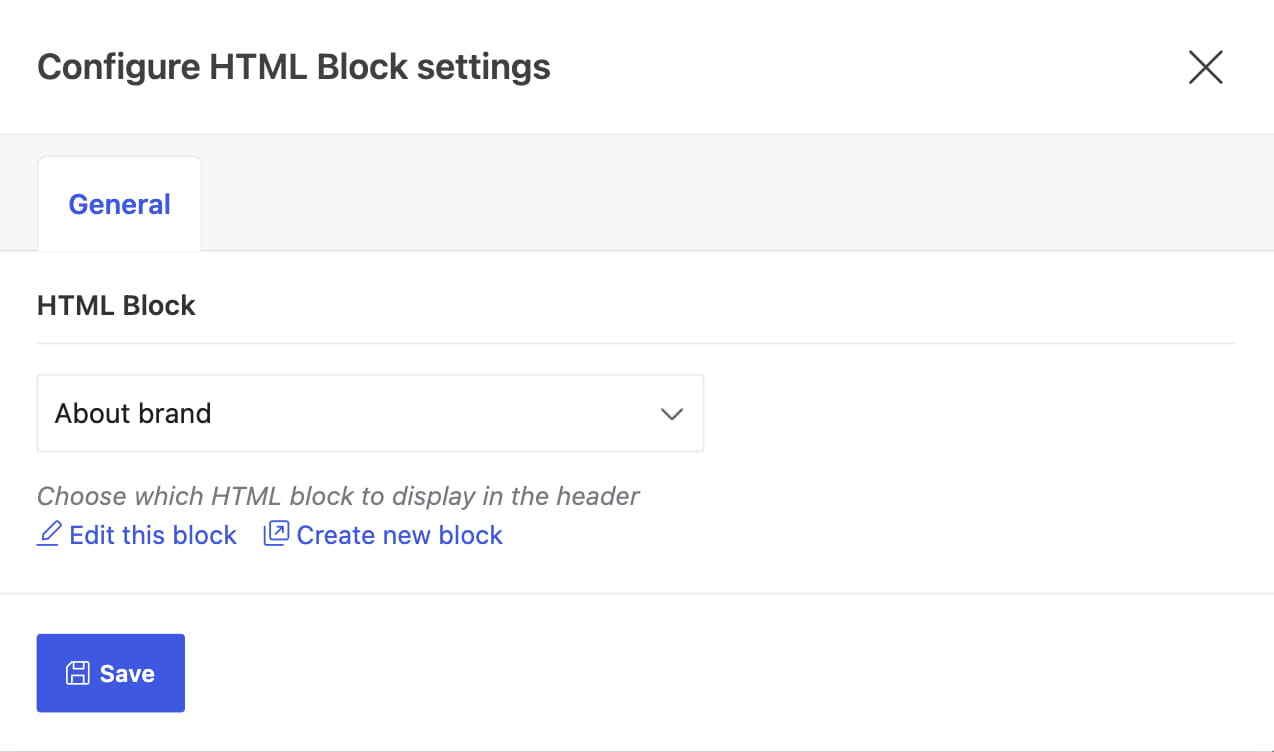 在页眉构建器中配置 HTML 区块设置