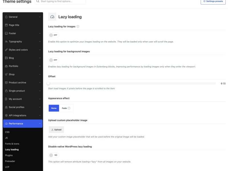 td lazy loading settings