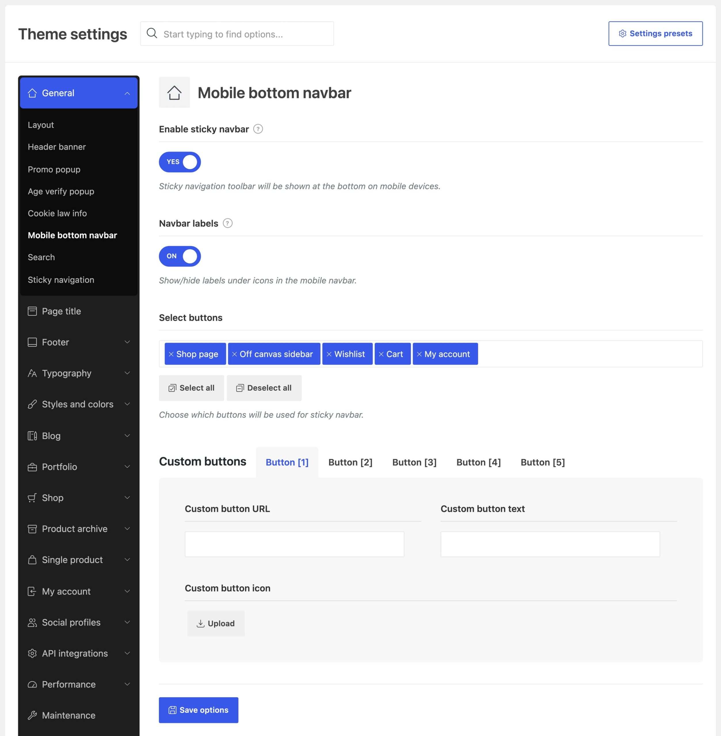 mob bottom nav option