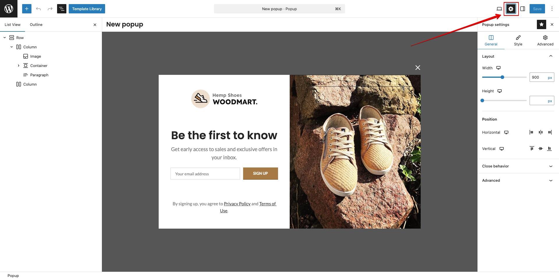 Gutenberg 编辑器中的弹出窗口设置